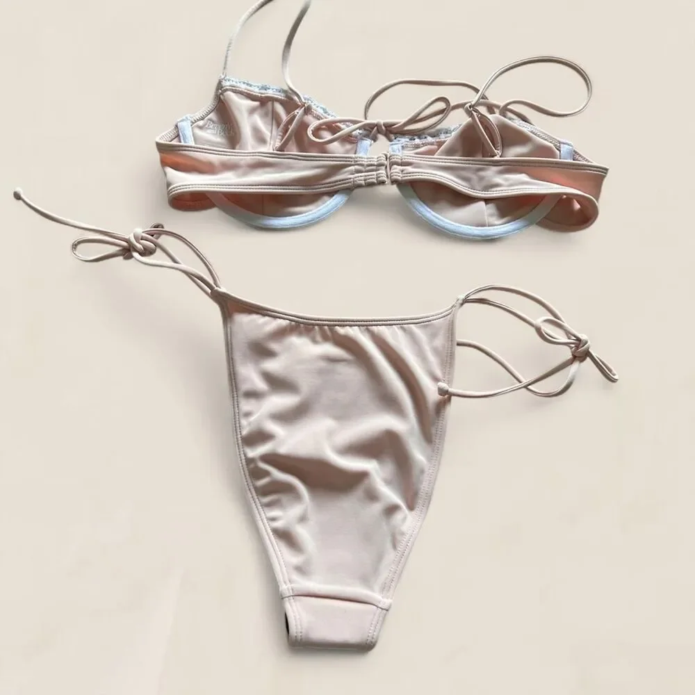 PacSun Beverly & Beck blush pink underwire crochet bikini set size small NWT